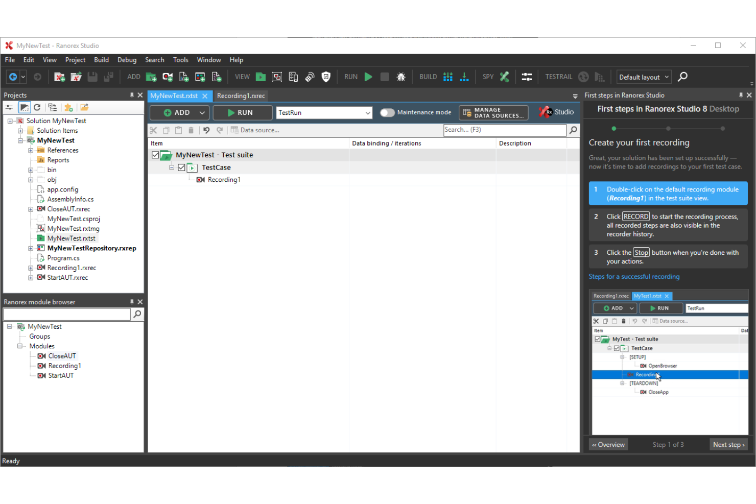 Ranorex Studio screenshot - 10 Meilleurs Outils de Test de Sites Web Passés en Revue en 2026
