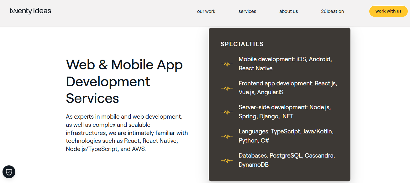 Twenty Ideas screenshot - 10 meilleures entreprises de développement d’applications web évaluées en 2026