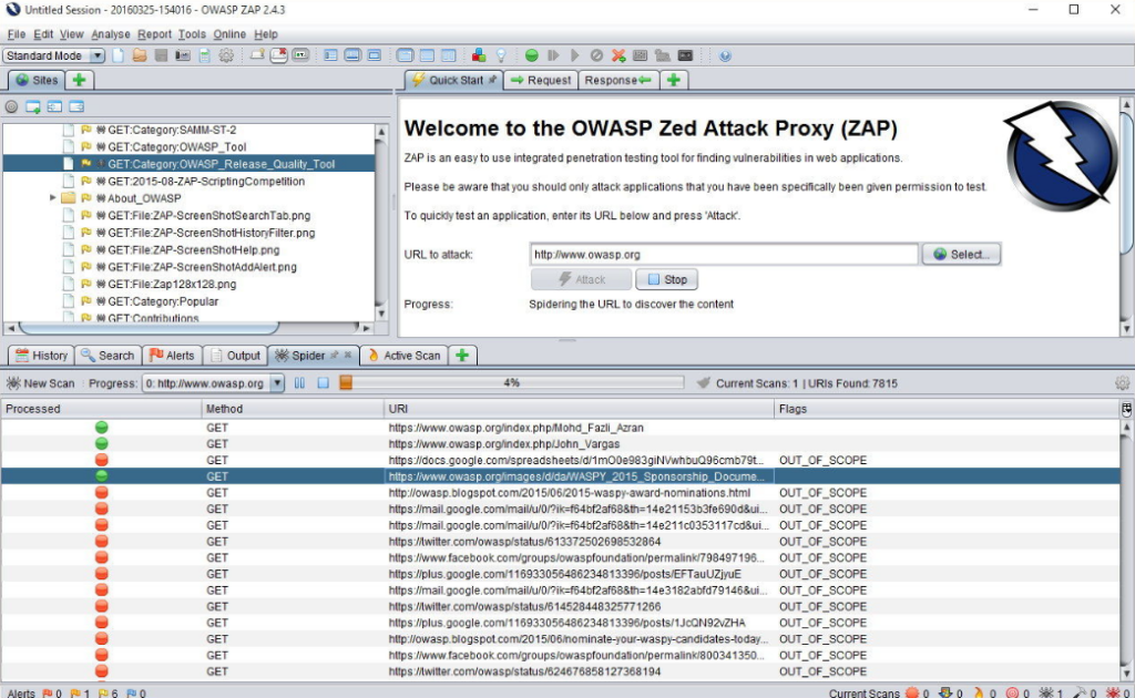 ZAP (Zed Attack Proxy) screenshot - Les 10 meilleurs logiciels d’analyse de vulnérabilités examinés en 2026