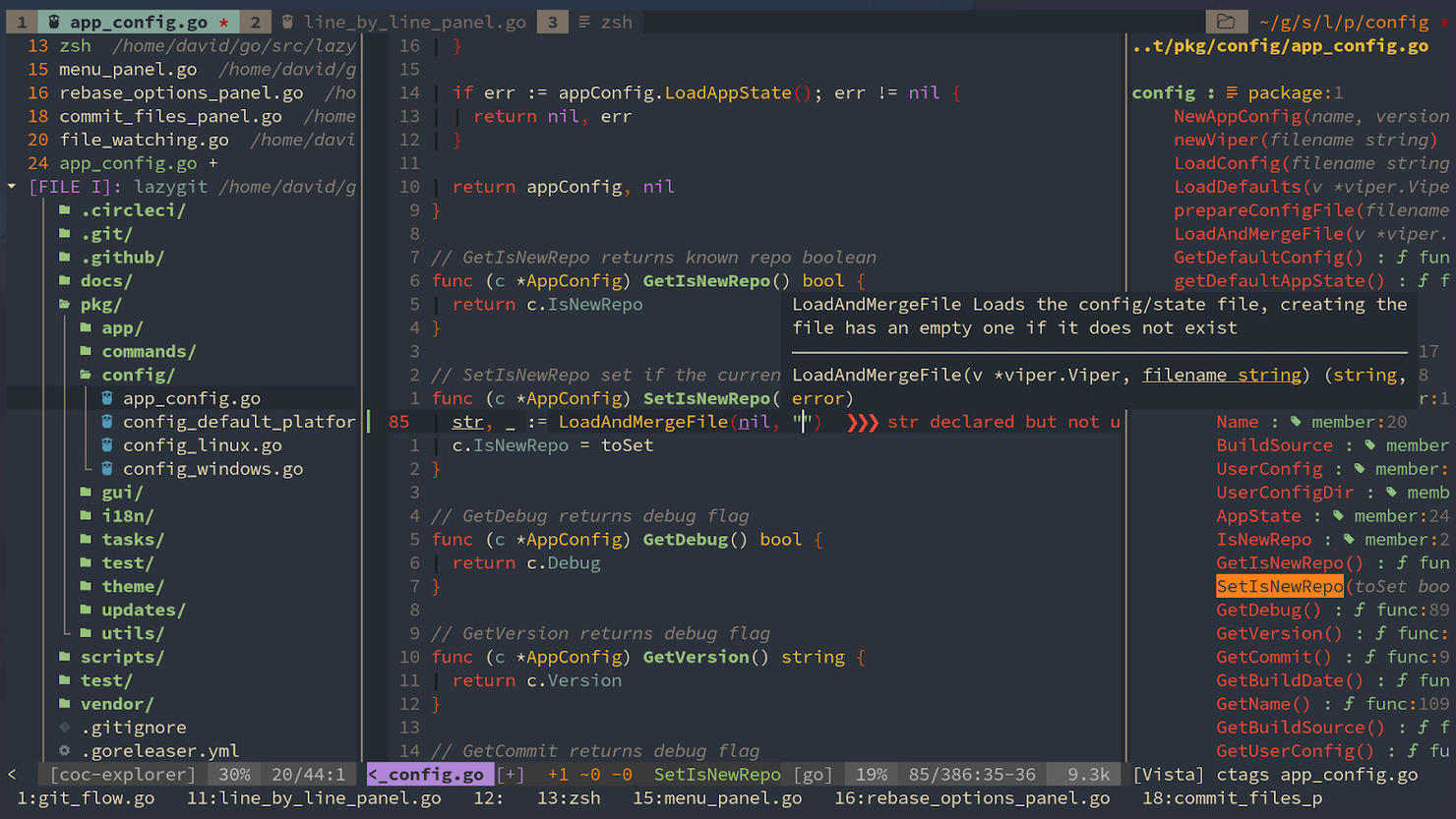 Neovim screenshot - 10 Meilleurs IDE Golang Passés en Revue en 2026
