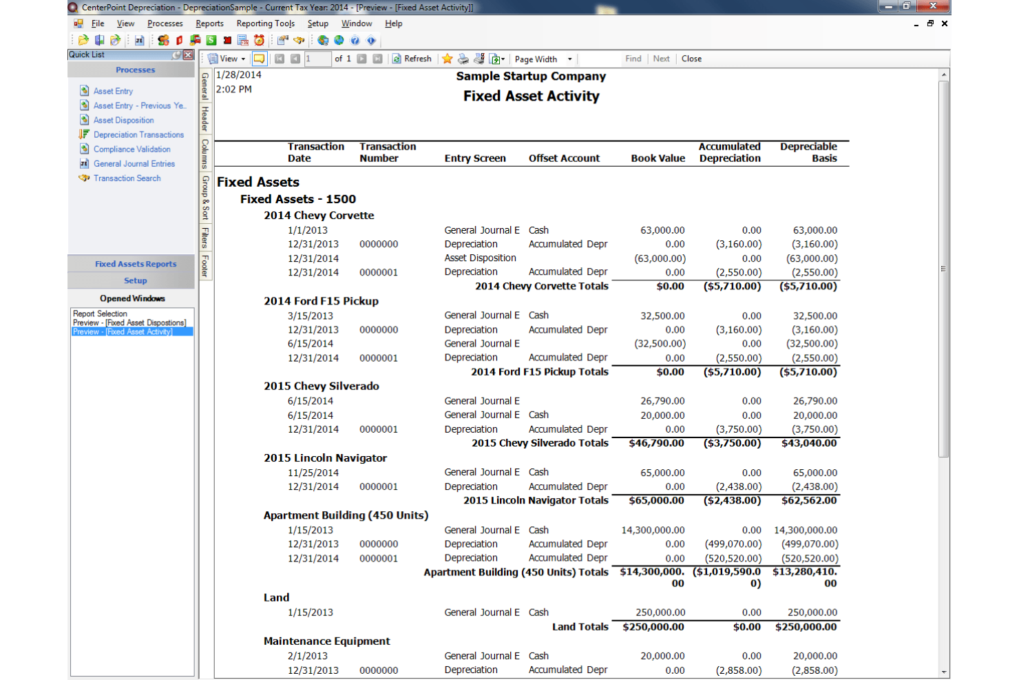 CenterPoint Depreciation screenshot - 10 meilleurs logiciels de gestion des immobilisations testés en 2026