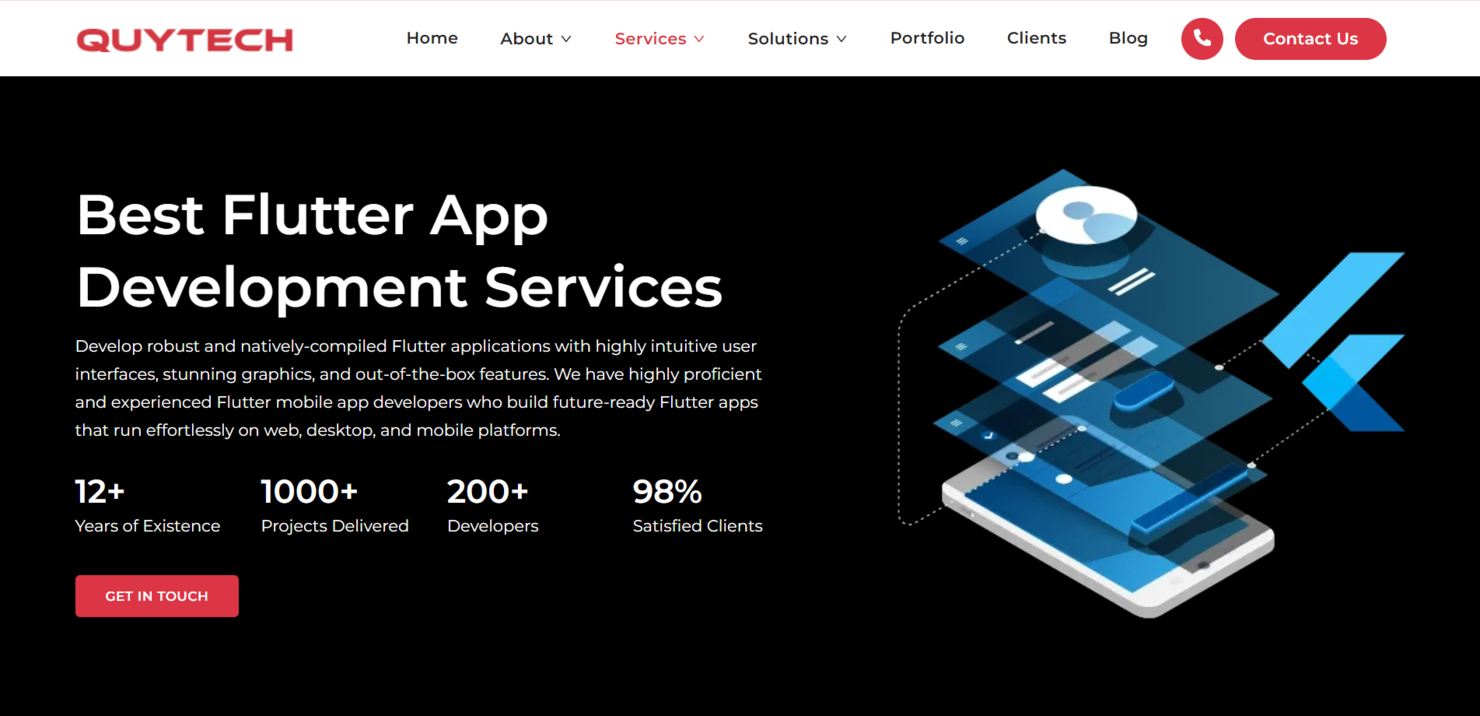 Quytech screenshot - 10 meilleures entreprises de développement d’applications Flutter évaluées en 2026
