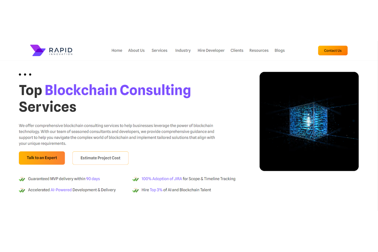 Rapid Innovation screenshot - 10 meilleurs services de conseil en blockchain évalués en 2026