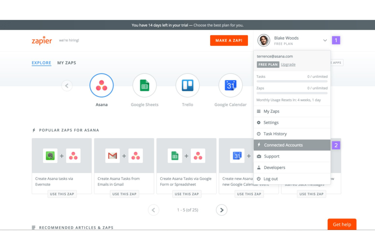 Zapier screenshot - 1 meilleures plateformes d’intégration SaaS évaluées en 2026