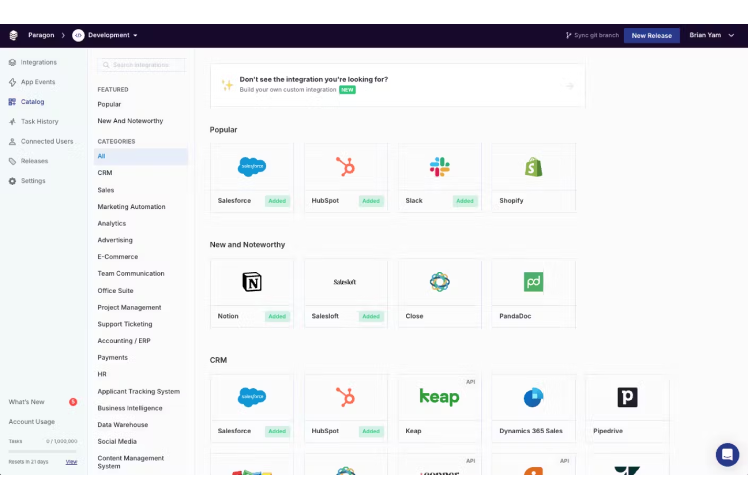 Paragon screenshot - 1 meilleures plateformes d’intégration SaaS évaluées en 2026