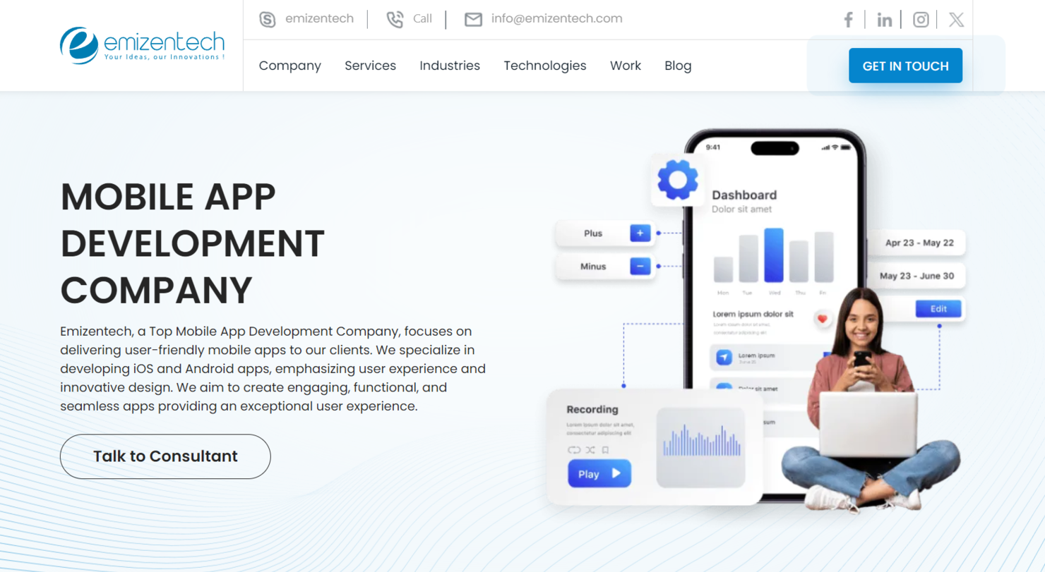 Emizentech screenshot - 10 meilleures entreprises de développement d’applications Flutter évaluées en 2026