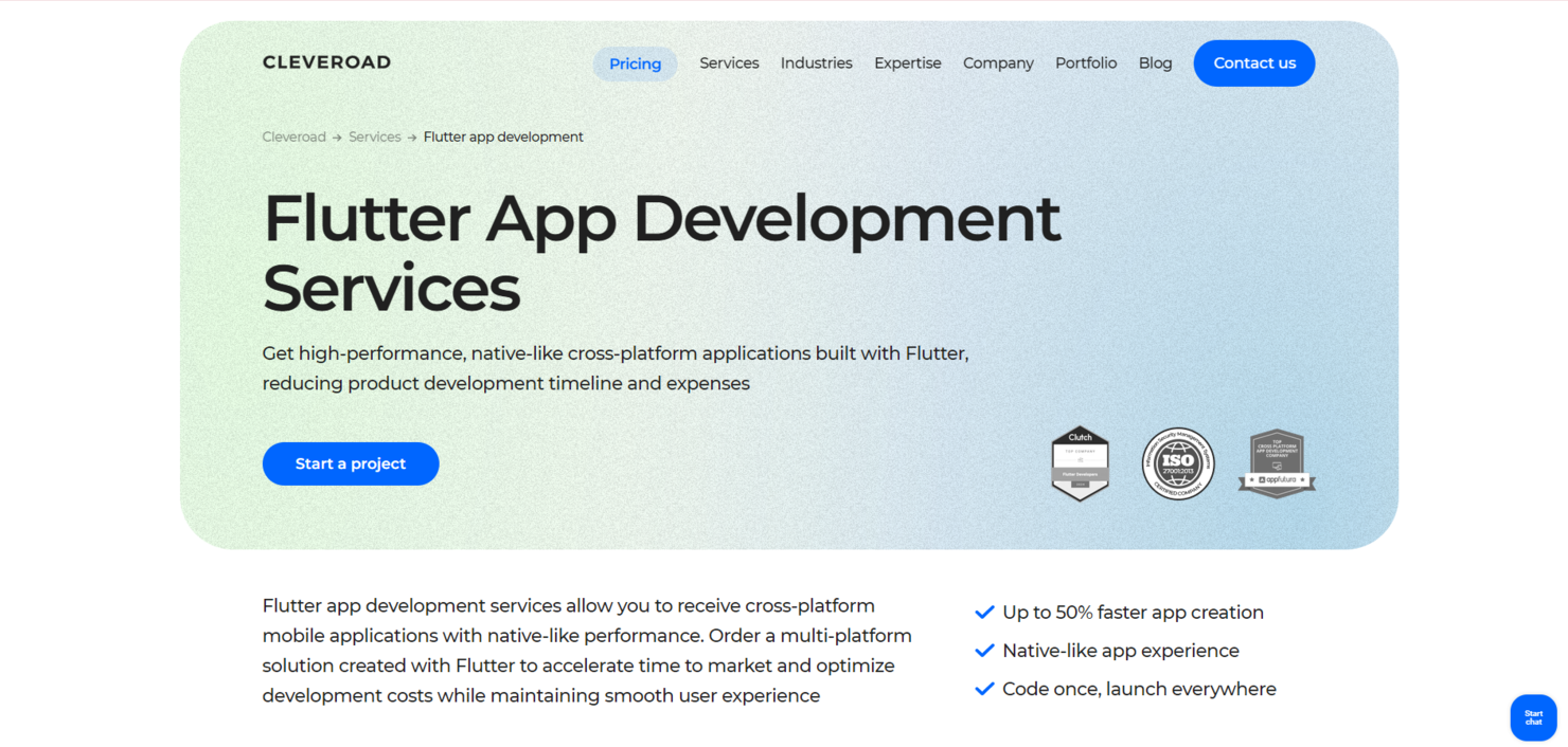 Cleveroad screenshot - 10 meilleures entreprises de développement d’applications Flutter évaluées en 2026