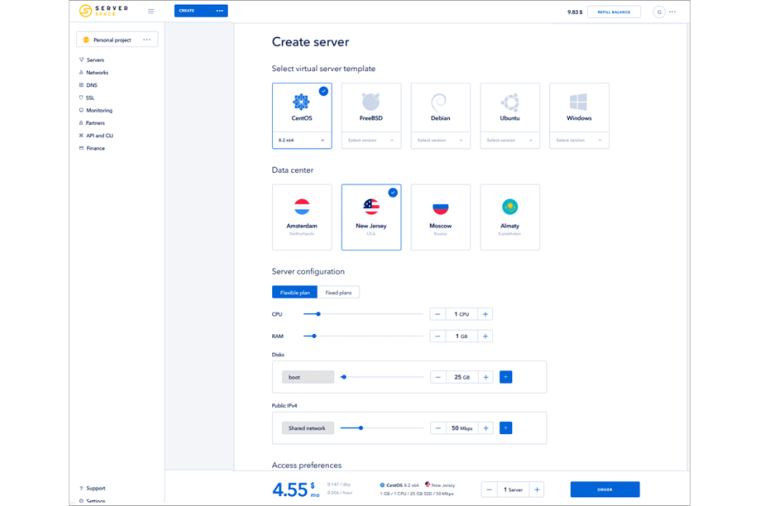 Serverspace screenshot - 10 beste IaaS-Anbieter für das Outsourcing von Infrastruktur 2026