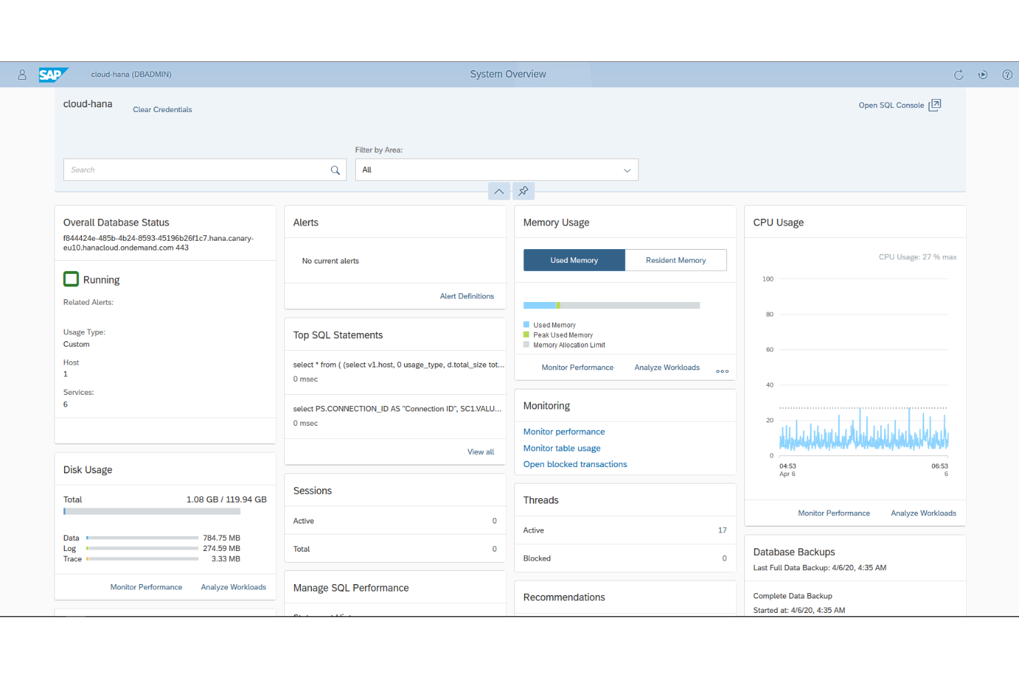 SAP HANA Cloud screenshot - Guide des 15 Meilleurs Logiciels de Base de Données SQL en 2026