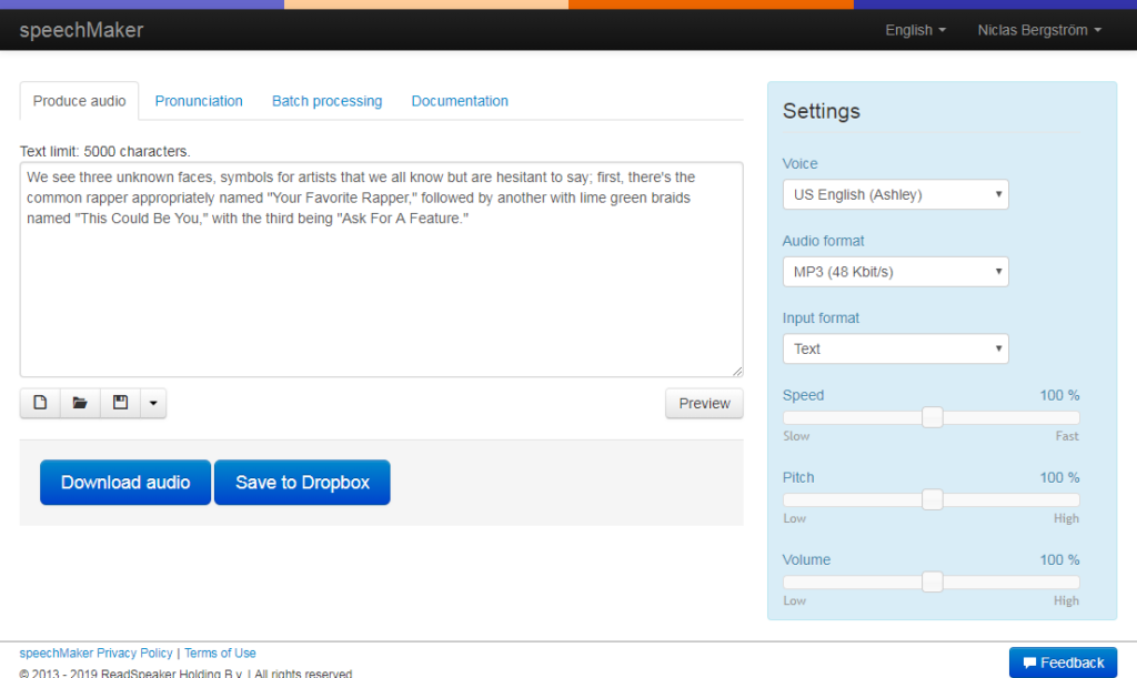 ReadSpeaker screenshot - Die 10 besten Spracherkennungssoftwares 2026 im Vergleich