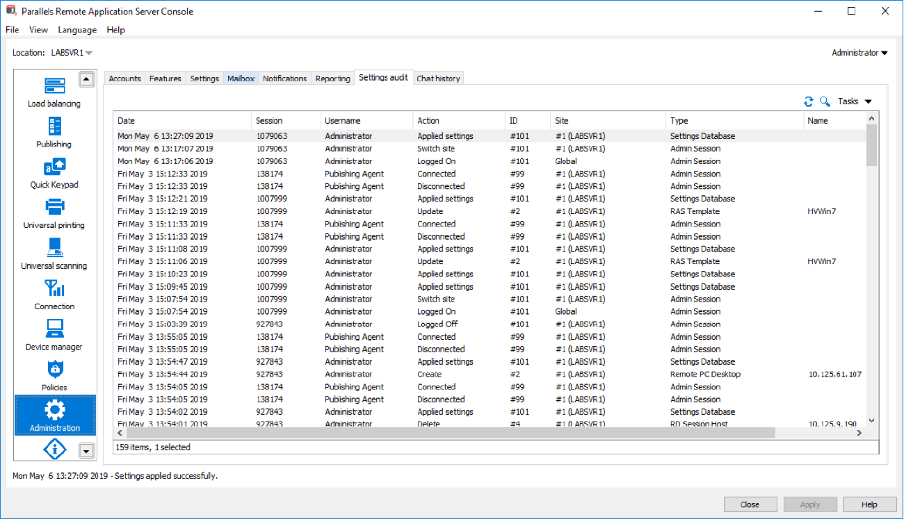 Parallels RAS screenshot - 10 meilleures solutions VDI de 2026