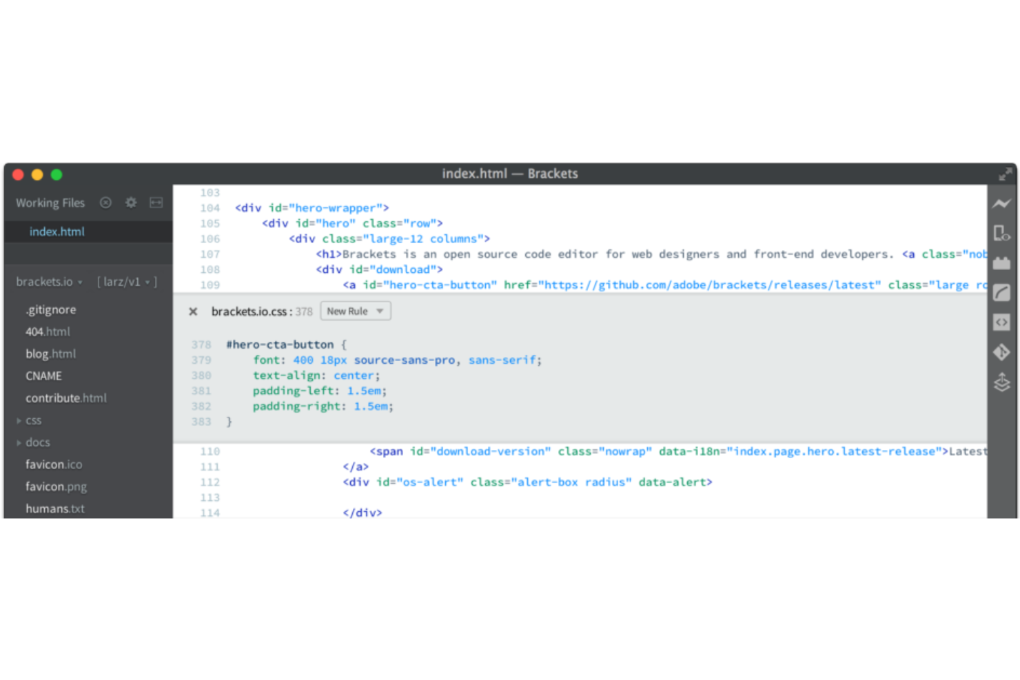 Brackets screenshot - 10 Beste Texteditor-Programme zum Programmieren im Jahr 2026