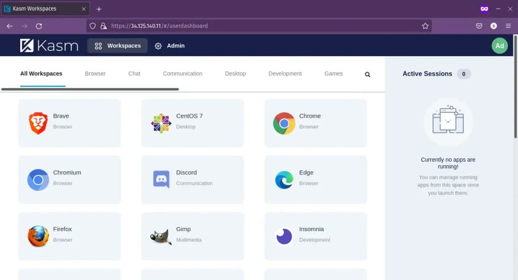 Kasm Workspaces screenshot - 10 meilleures solutions VDI de 2026