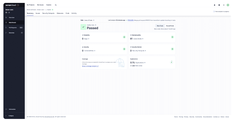 SonarCloud screenshot - Décryptez le code : les 10 meilleurs outils d’analyse statique du code de 2026