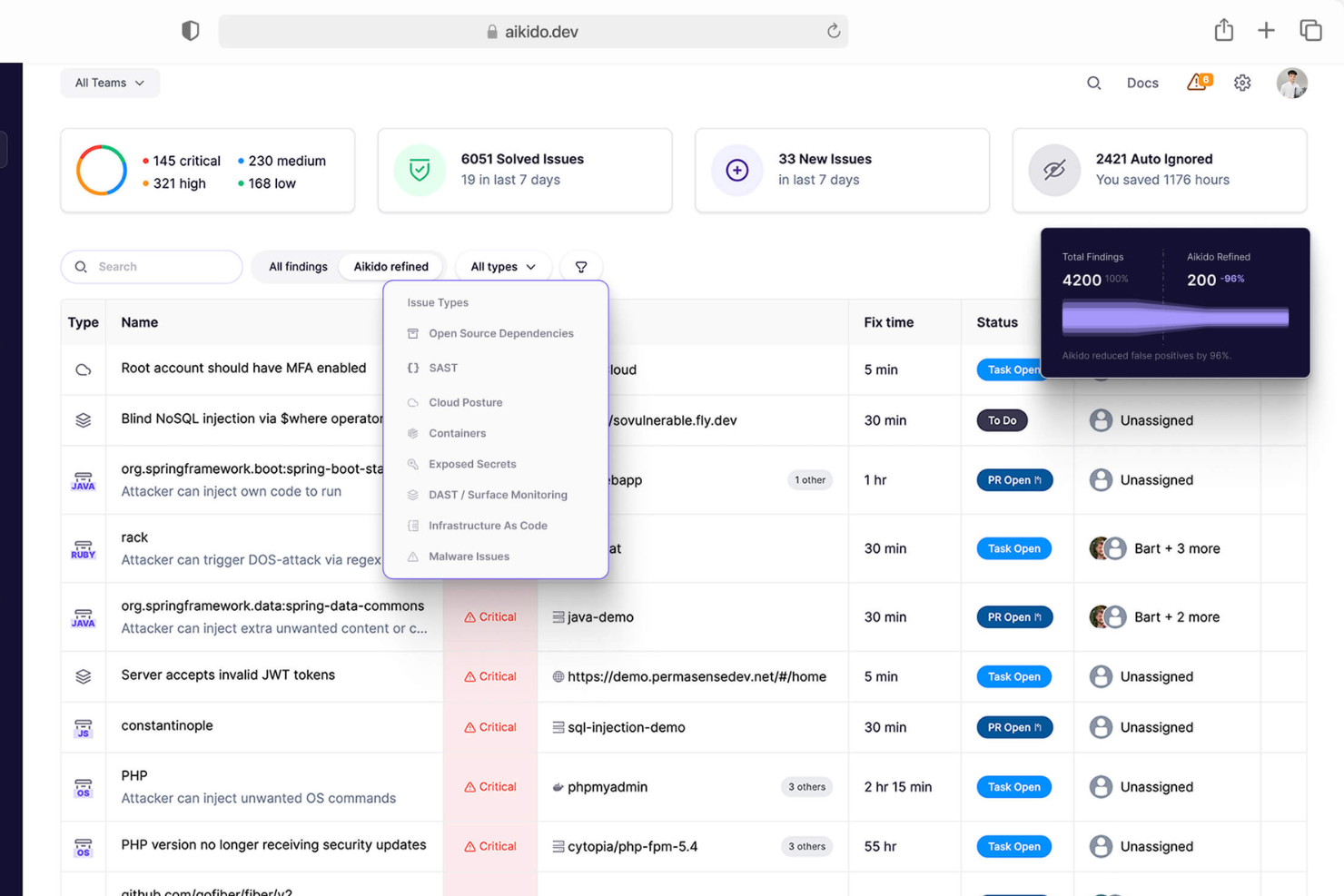 Aikido Security screenshot - 1 Meilleurs Outils d’Analyse de la Composition Logicielle en 2026