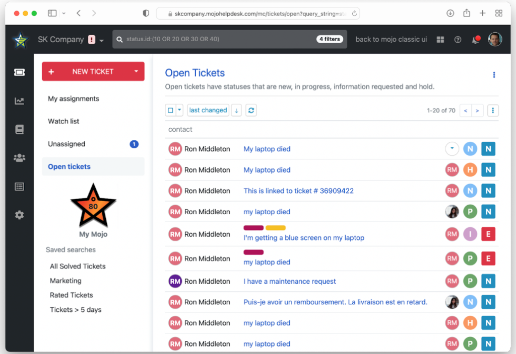 Mojo Helpdesk screenshot - 10 Meilleurs Logiciels de Service Desk pour le Support Technique en 2026