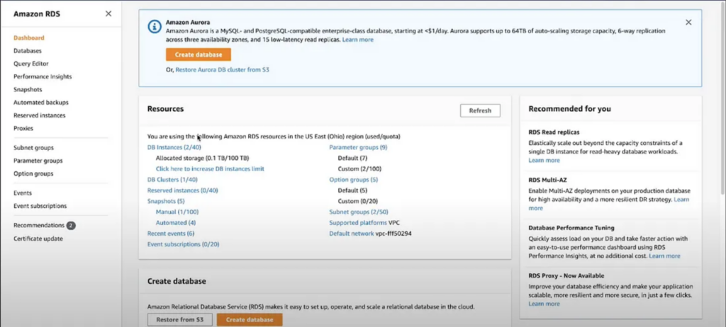 Amazon Relational Database Service (RDS) screenshot - Explorer les 10 Meilleurs Logiciels de Base de Données Relationnelle de 2026