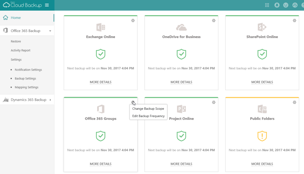 AvePoint Cloud Backup screenshot - Top 10 SaaS-Backup-Software im Vergleich