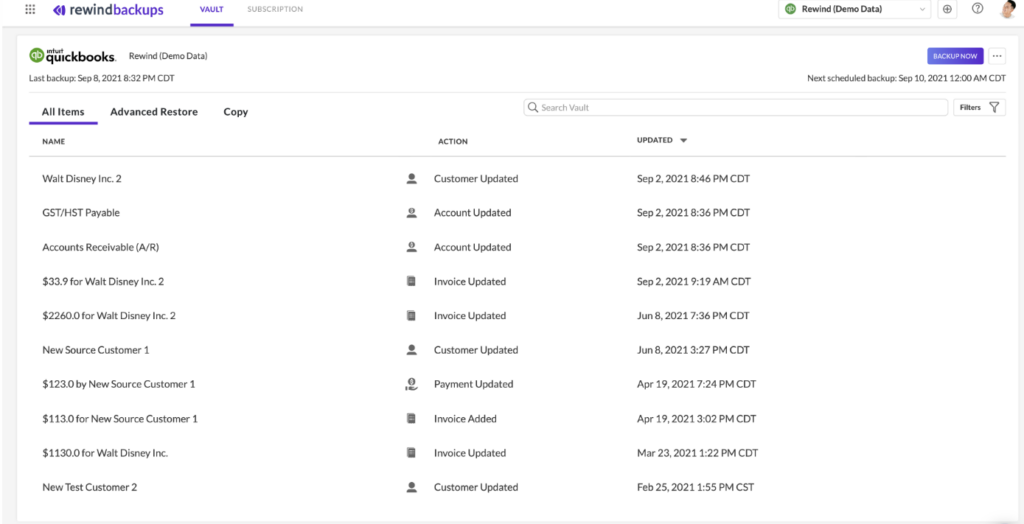 Rewind Backups screenshot - Analyse détaillée des 10 meilleurs logiciels de sauvegarde SaaS