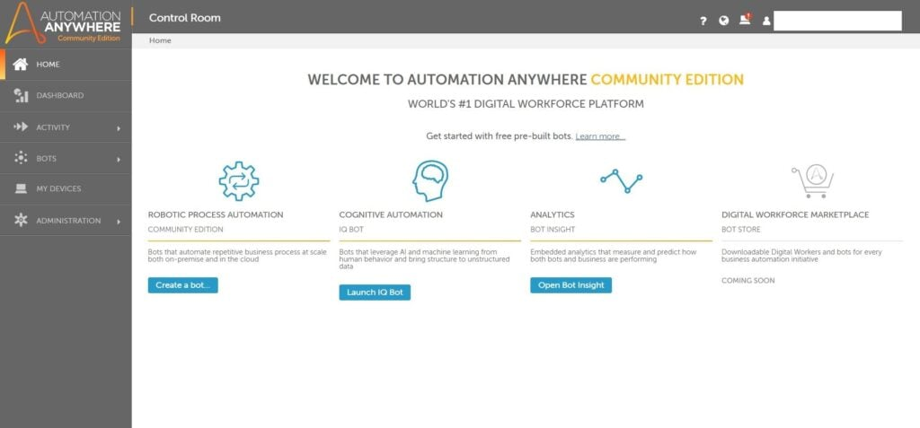Automation Anywhere RPA screenshot - 10 beste Software für Robotic Process Automation im 2026
