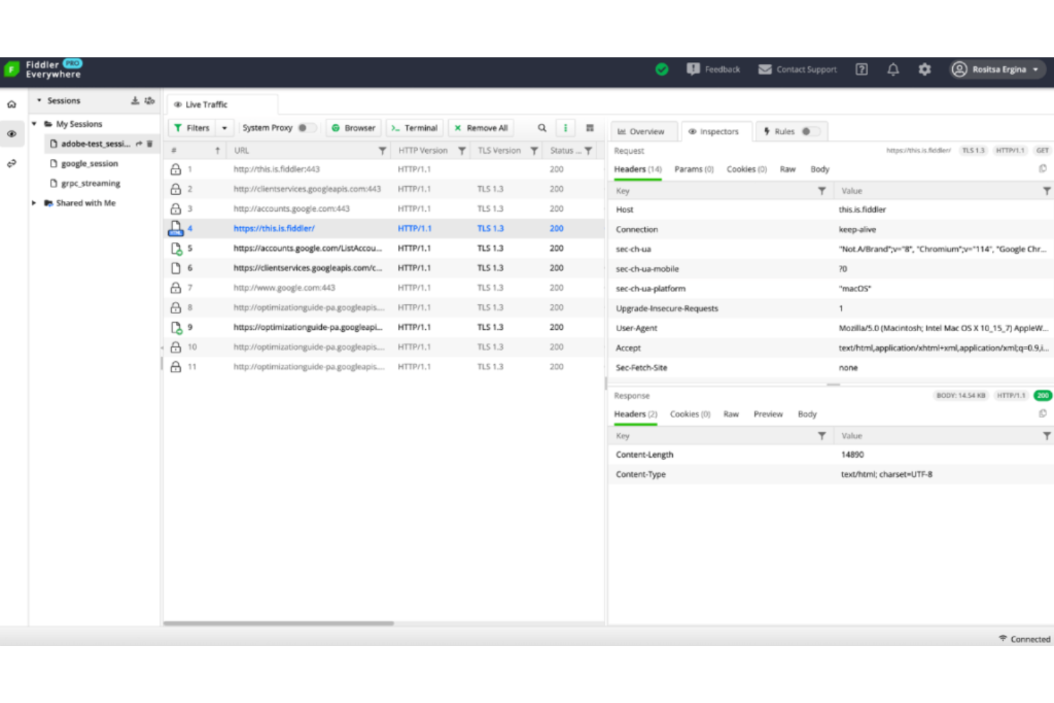 Fiddler screenshot - 10 meilleurs analyseurs de paquets réseau pour les administrateurs réseau en 2026