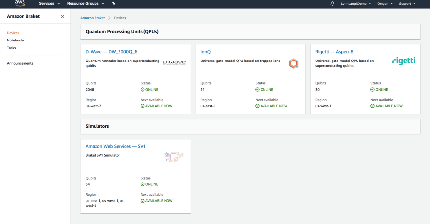 AWS Braket screenshot - Guide des 10 meilleurs logiciels d’informatique quantique en nuage de 2026
