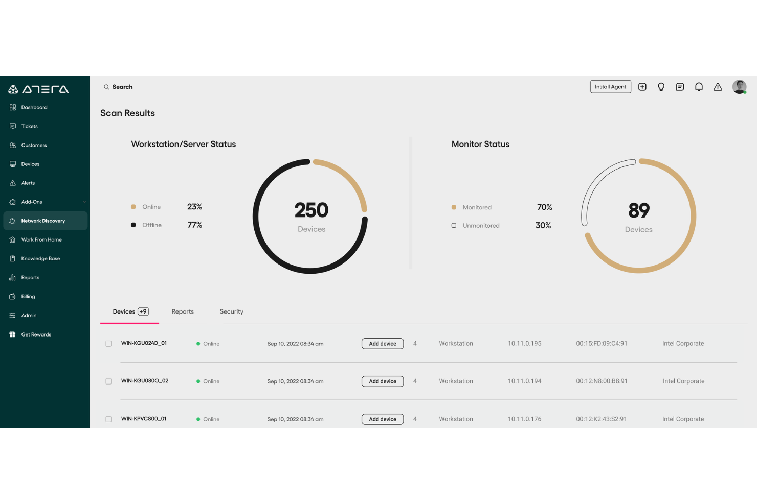 Atera screenshot - 10 meilleurs logiciels de contrôle d’accès réseau de 2026