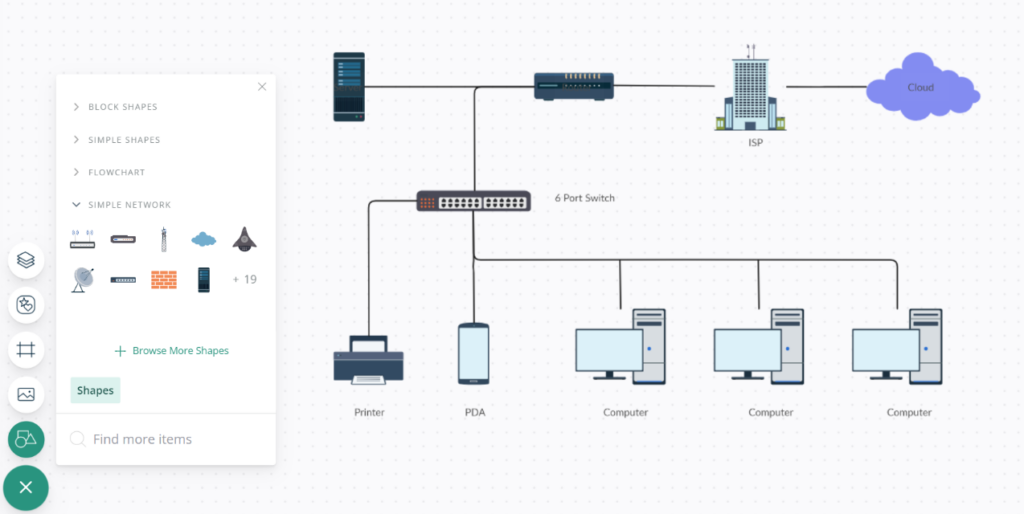 Network Diagram Software by Creately screenshot - Les 10 meilleurs logiciels de conception de réseau de 2026