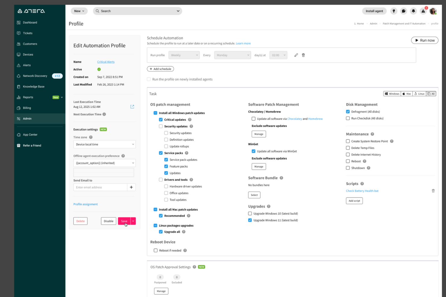 Atera screenshot - Les 10 meilleurs logiciels de gestion des correctifs de 2026