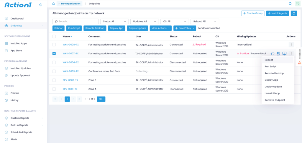 Action1 screenshot - Les 10 meilleurs logiciels de gestion des correctifs de 2026