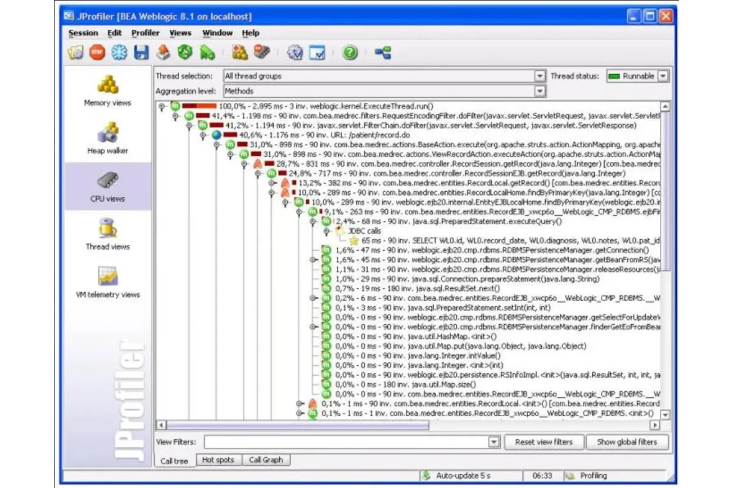 jProfiler screenshot - 10 Meilleurs Outils de Développement Java de 2026