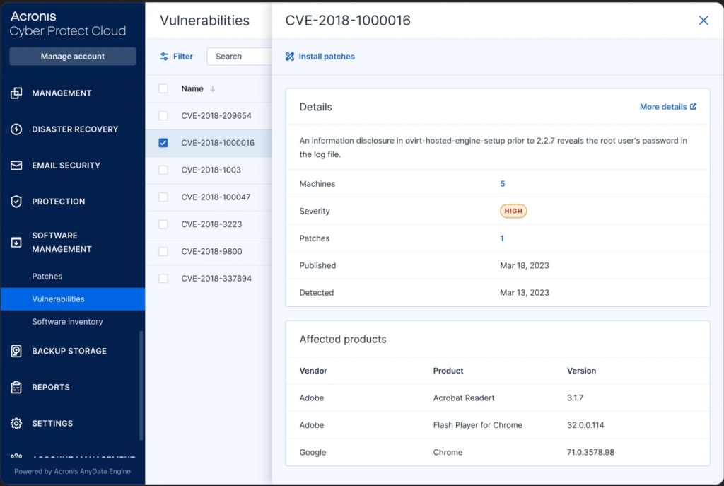 Acronis screenshot - Les 10 meilleurs logiciels de gestion des correctifs de 2026
