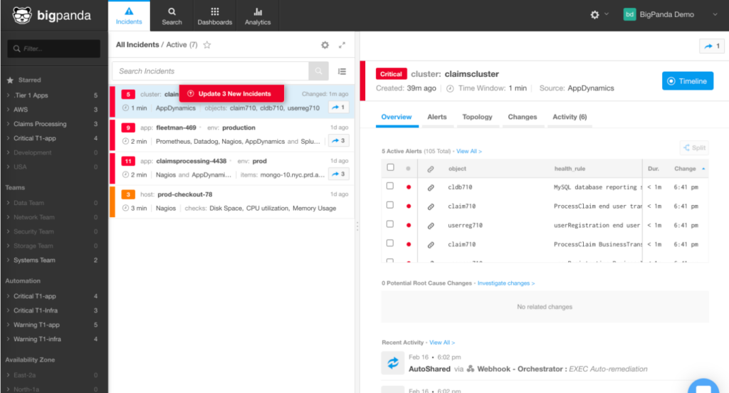 BigPanda screenshot - Top 1 IT-Benachrichtigungssoftware 2026