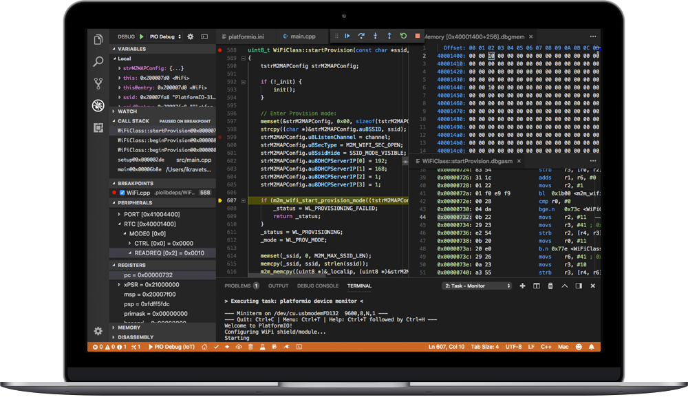 PlatformIO IDE screenshot - Cartographie des 10 meilleures plateformes de développement IoT de 2026