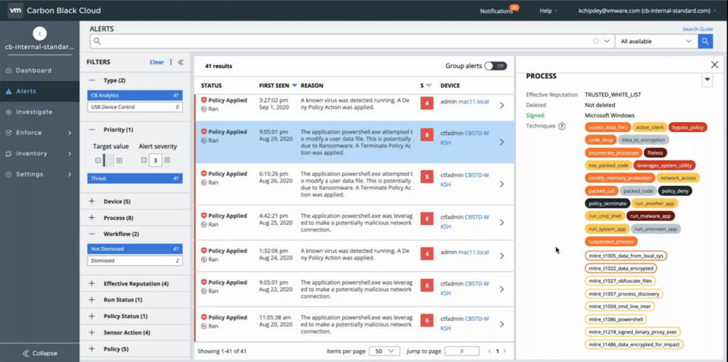 Carbon Black Cloud Managed Detection screenshot - 10 meilleurs services de détection et réponse gérés 2026
