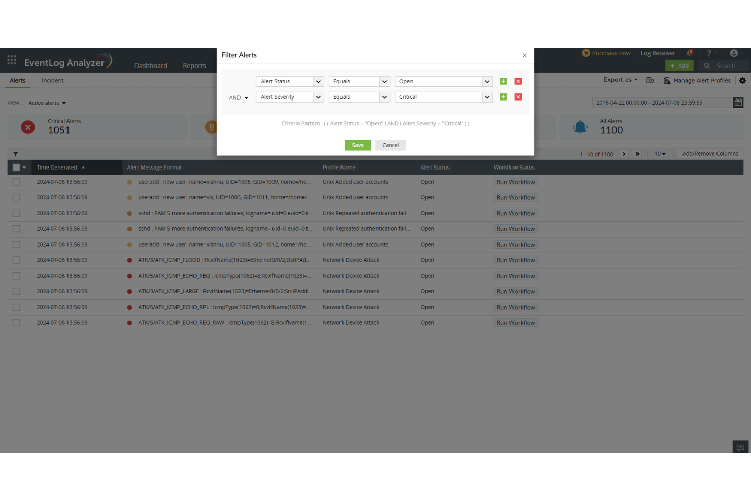 ManageEngine EventLog Analyzer screenshot - 20 meilleurs logiciels de gestion des incidents analysés en 2026