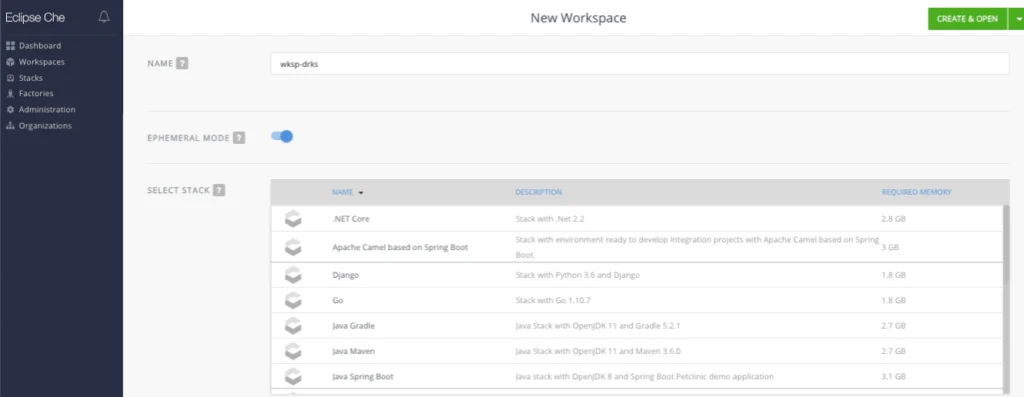Eclipse Che screenshot - 10 meilleurs environnements de développement (IDE) pour améliorer vos compétences en programmation en 2026