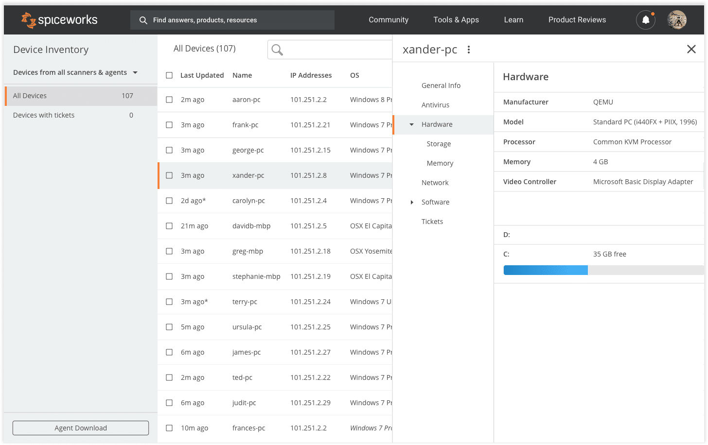 Spiceworks Inventory screenshot - 20 Meilleurs Logiciels de Gestion d’Inventaire Informatique de 2026