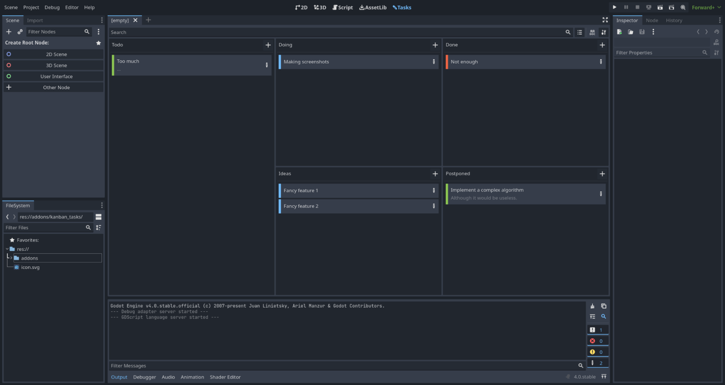 Godot Engine screenshot - 10 meilleurs logiciels de développement de jeux en 2026