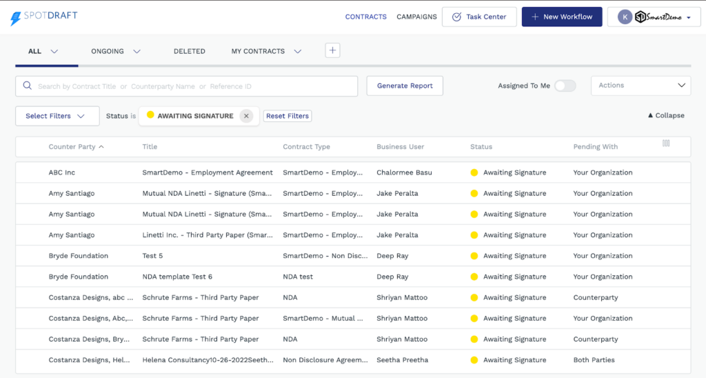 SpotDraft screenshot - Top 10 des logiciels de gestion de contrats informatiques de 2026