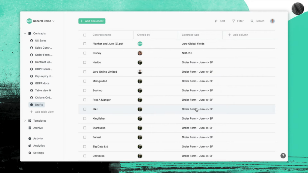 Juro screenshot - Top 10 des logiciels de gestion de contrats informatiques de 2026