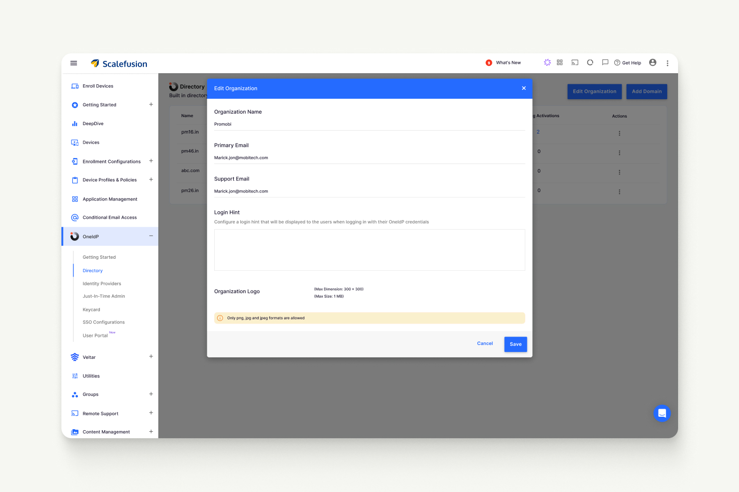 Scalefusion OneIdP screenshot - 10 meilleurs outils de gestion des identités et des accès en 2026