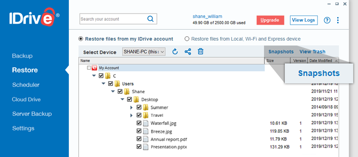 IDrive screenshot - 10 Meilleurs Logiciels de Reprise Après Sinistre : Rendez Vos Données Infaillibles