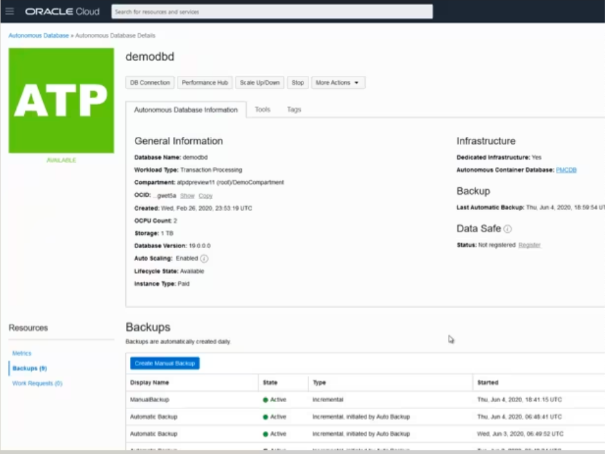 Oracle Autonomous Database screenshot - 10 meilleurs fournisseurs de base de données en tant que service en 2026