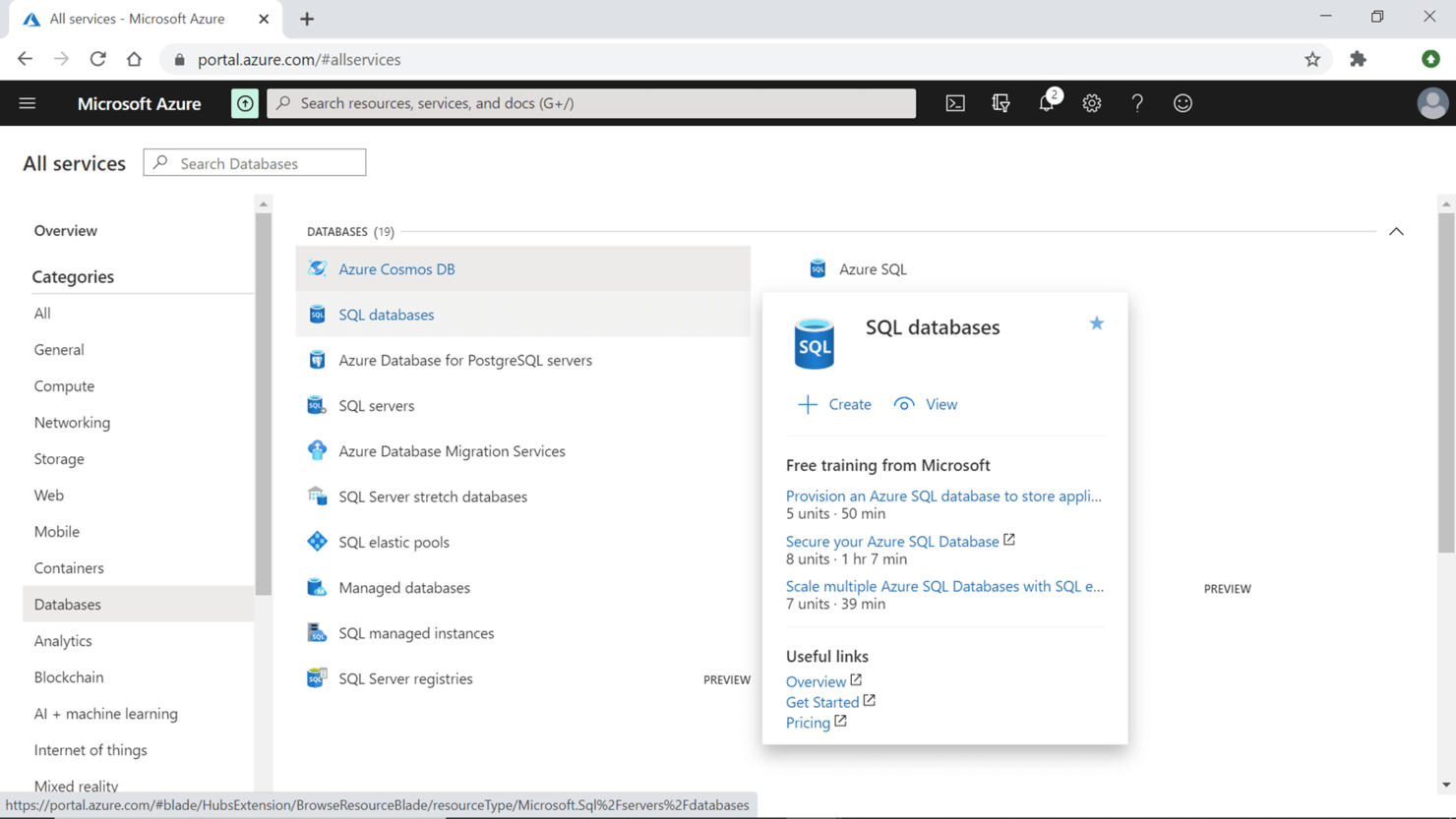 Azure SQL Database screenshot - 10 meilleurs fournisseurs de base de données en tant que service en 2026