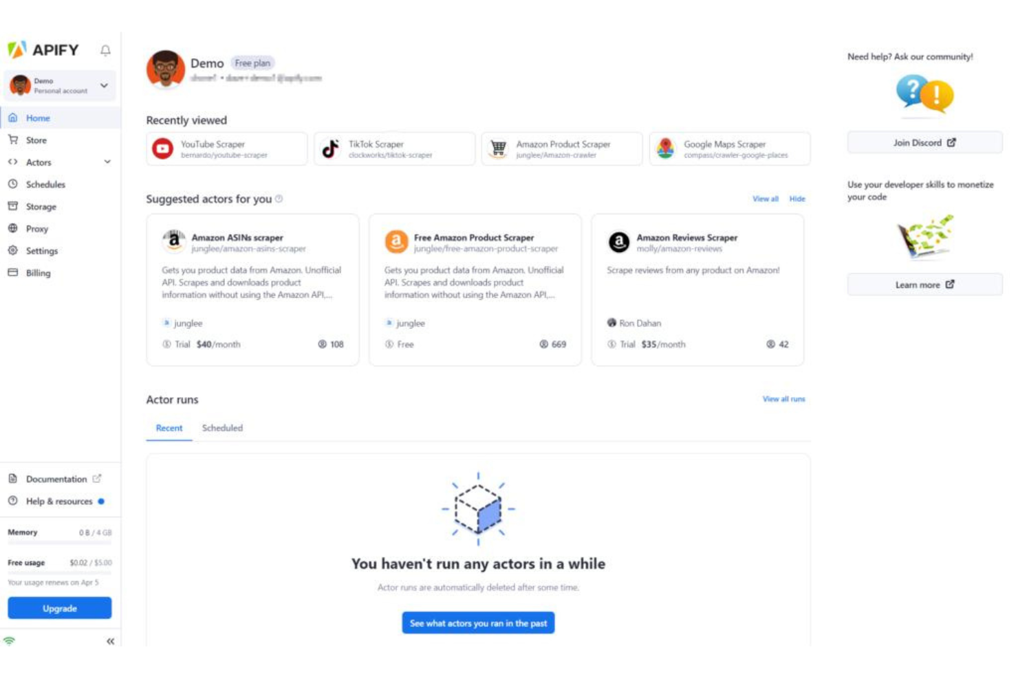 Apify screenshot - 1 Meilleurs Outils de Logiciels d’Extraction de Données Pour 2026