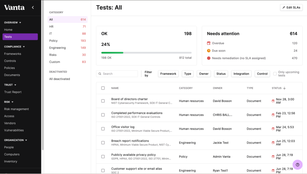 Vanta screenshot - 10 Meilleurs Logiciels d’Audit de Pare-feu pour 2026