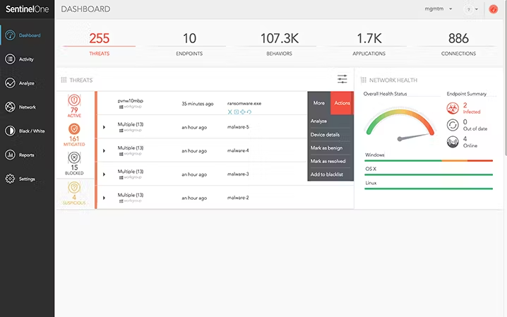 SentinelOne screenshot - 10 Beste EDR-Tools im Test 2026