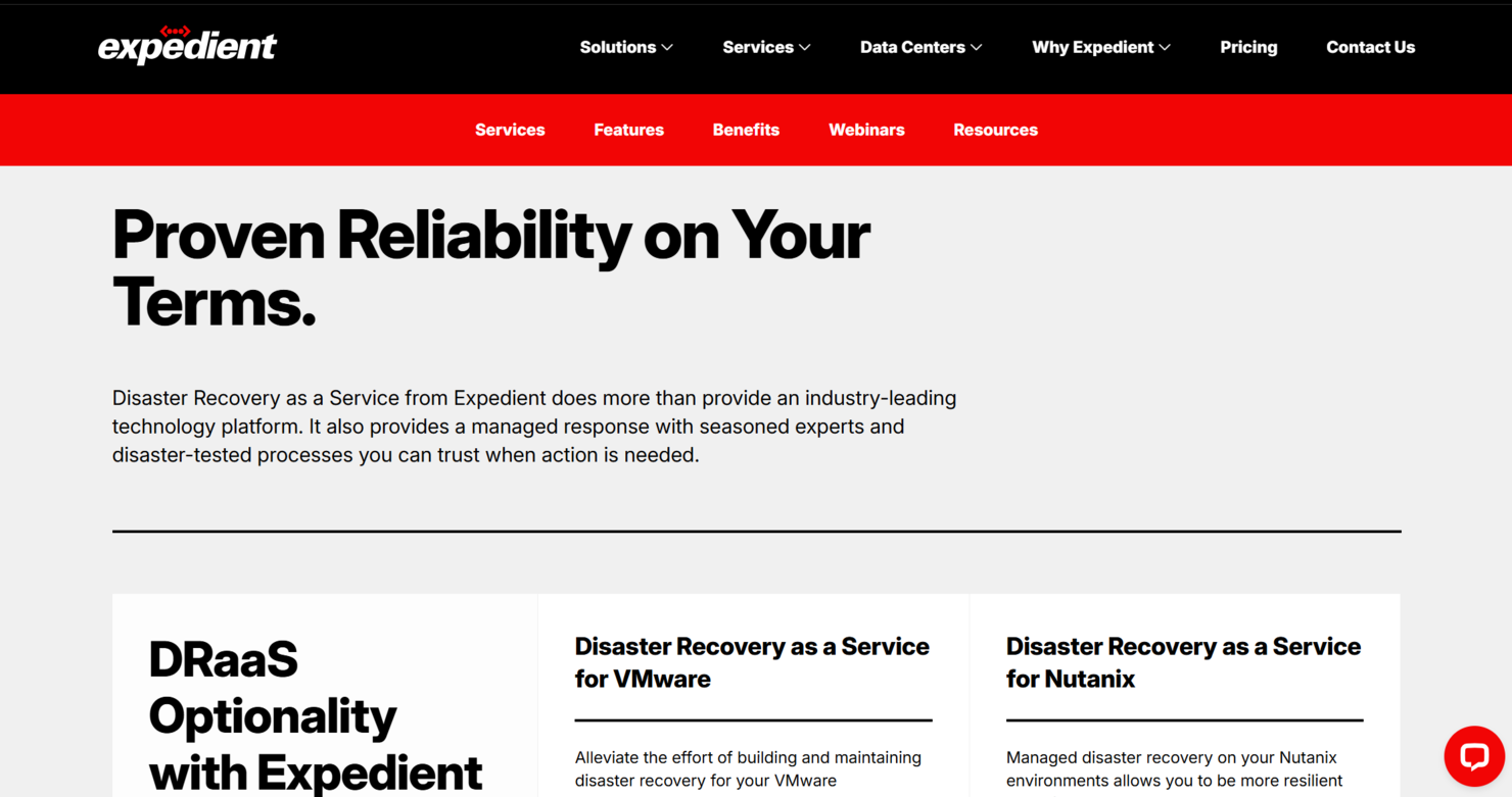 Expedient screenshot - Décrypter les 10 meilleurs services de reprise après sinistre de 2026