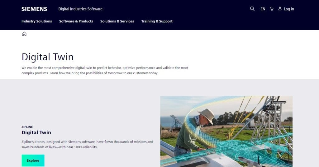 Siemens Digital Twin screenshot - Guide des 10 meilleurs logiciels de jumeau numérique de 2026